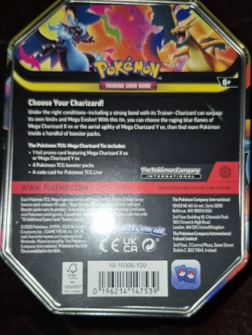 Pokémon Trading Card Game Tin - Mega Charizard X Artwork